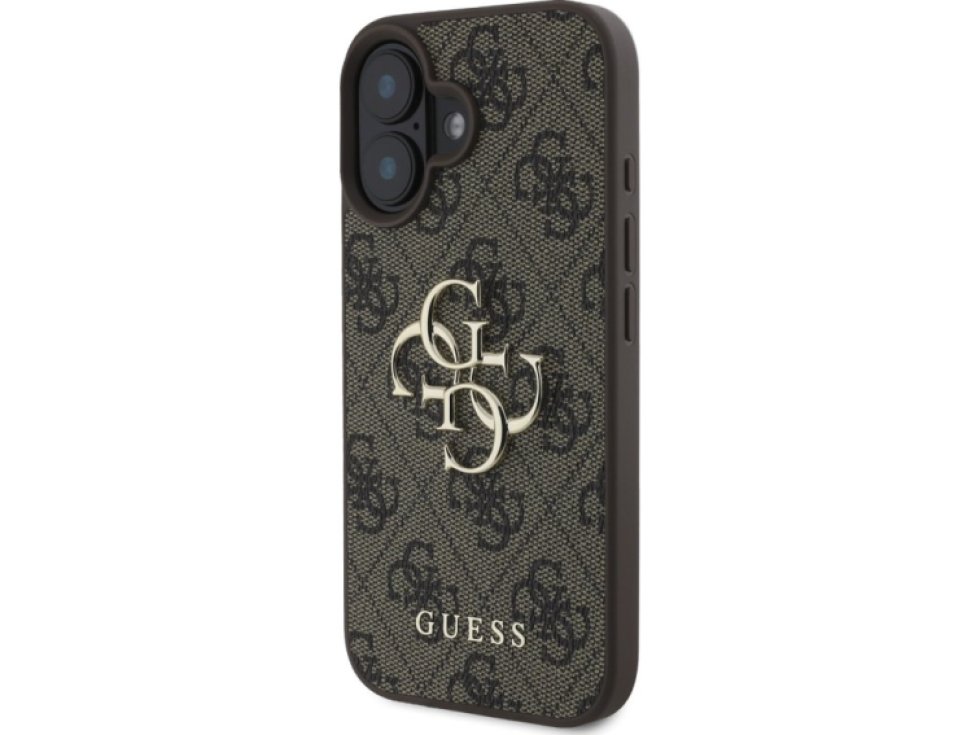 Ochranný kryt na iPhone 16 PLUS - Guess, 4G Metal Logo Brown GUHCP16M4GMGBR