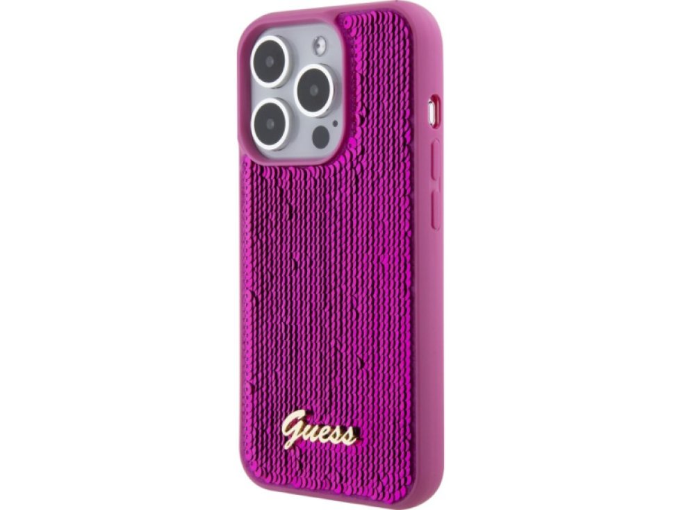 Ochranný kryt na iPhone 15 - Guess, Sequin Script Logo Magenta GUHCP15SPSFDGSF