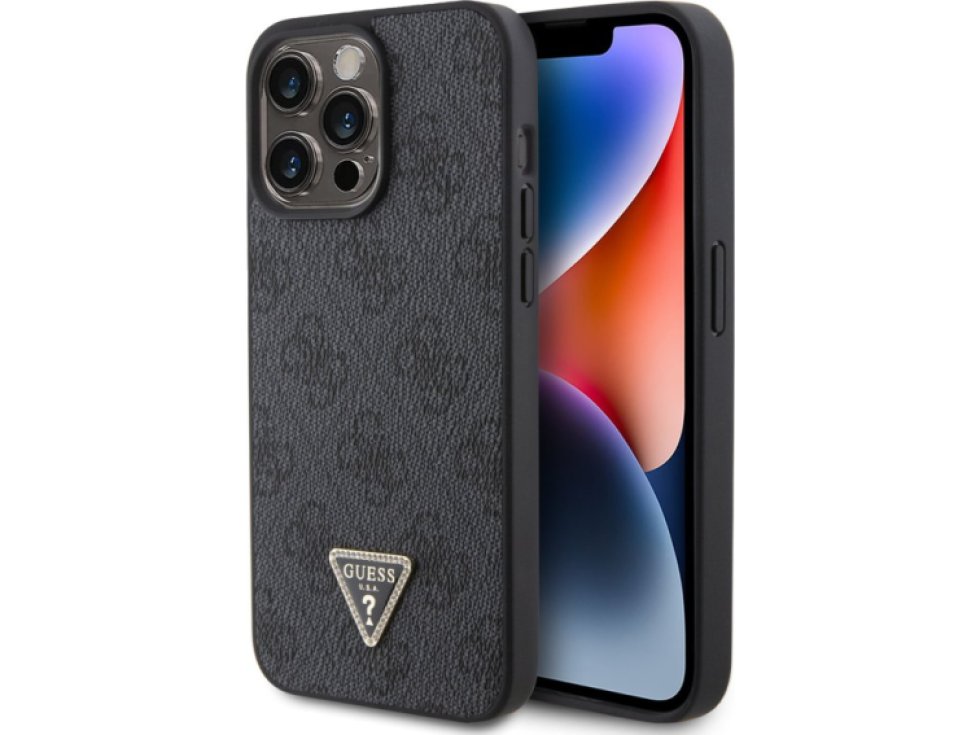 Ochranný kryt na iPhone 15 Pro MAX - Guess, 4G Strass Triangle Metal Logo Black GUHCP15XP4TDPK