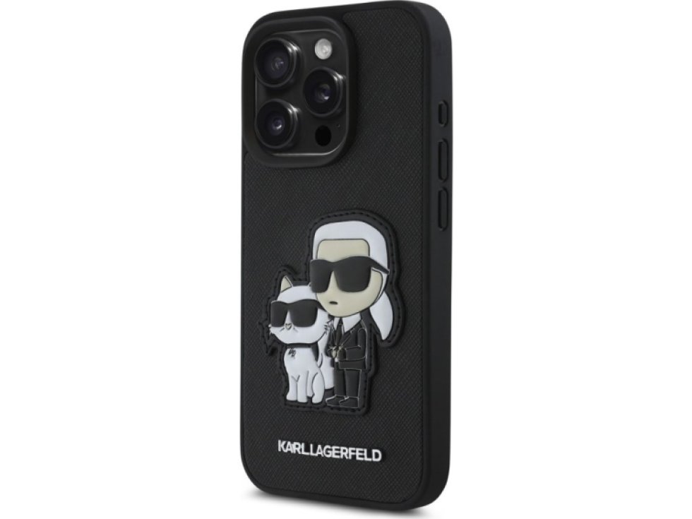Ochranný kryt na iPhone 15 Pro MAX - Karl Lagerfeld, Saffiano Karl and Choupette Black KLHCP15XSANKCPK