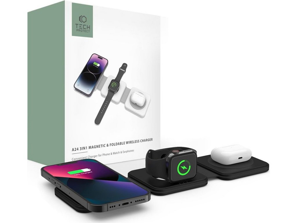 Nabíječka pro iPhone, Apple Watch a AirPods - Tech-Protect, A24 MagSafe Wireless Charger Black