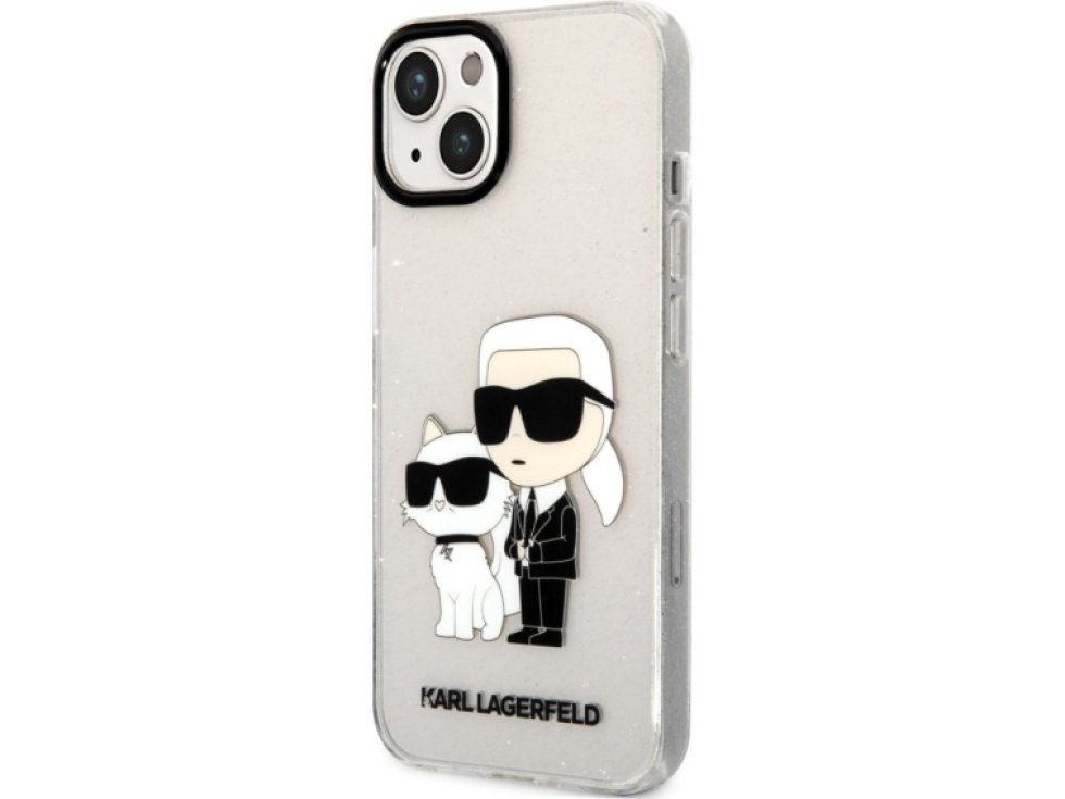 Ochranný kryt pro iPhone 13 - Karl Lagerfeld, IML Glitter Karl and Choupette Transparent KLHCP13MHNKCTGT