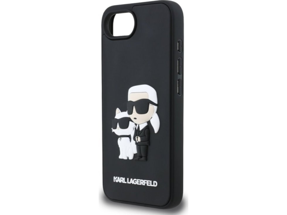 Ochranný kryt na iPhone 16e - Karl Lagerfeld, 3D Rubber Karl and Choupette Black KLHCPSE43DRKCNK