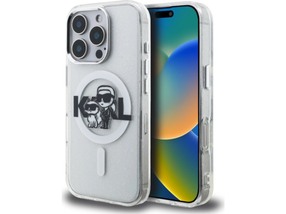 Ochranný kryt na iPhone 16 Pro - Karl Lagerfeld, IML Glitter Sketch MagSafe Transparent KLHMP16LHGKCGKBT