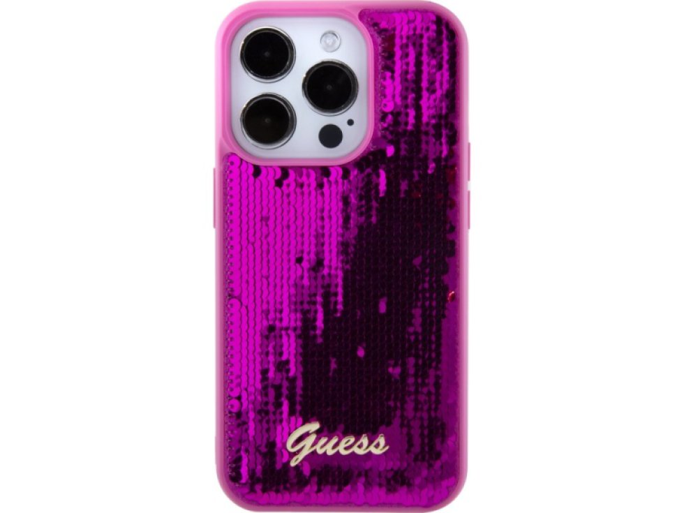 Ochranný kryt na iPhone 15 - Guess, Sequin Script Logo Magenta GUHCP15SPSFDGSF