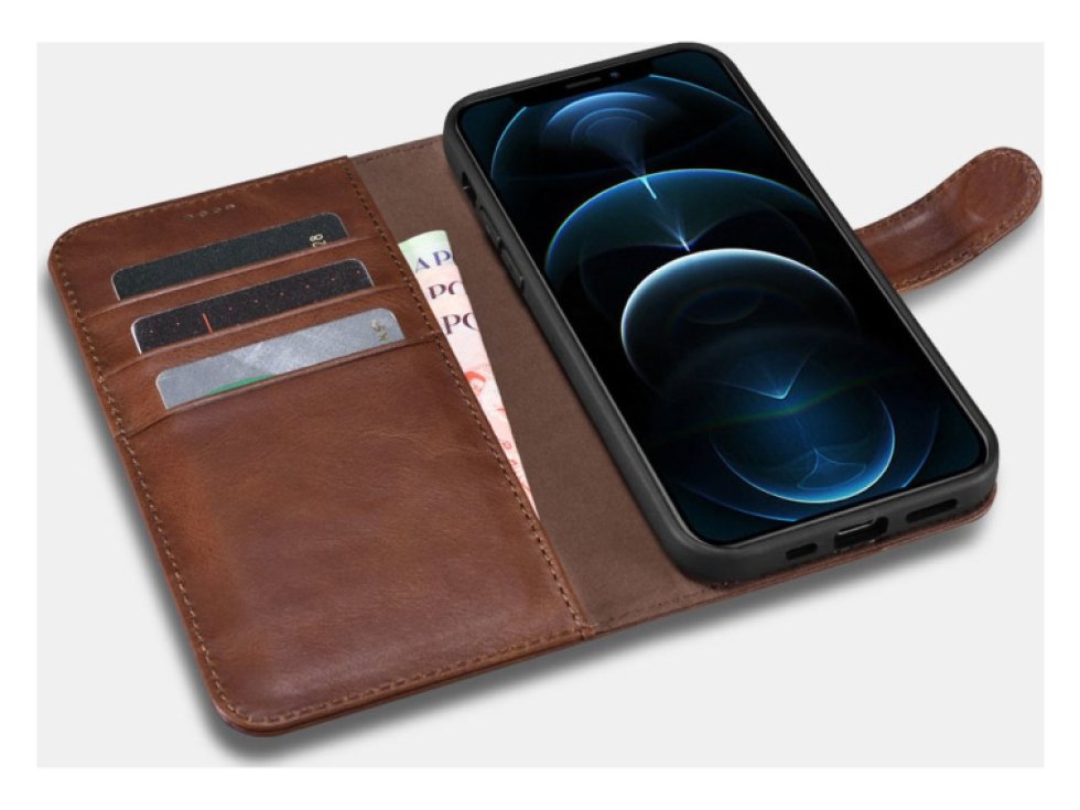 Kožené pouzdro na iPhone 12 Pro MAX - iCarer, Crazy Horse 2in1 with RFID Coffee 11.01.WMI1208-CO