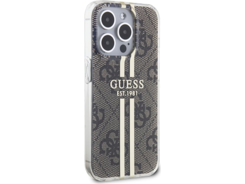 Ochranný kryt na iPhone 15 Pro - Guess, IML 4G Gold Stripe Brown GUHCP15LH4PSEGW