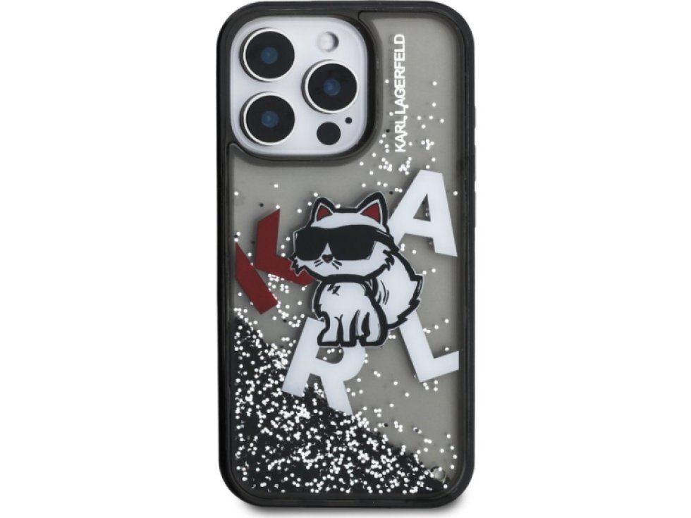Ochranný kryt na iPhone 16 Pro MAX - Karl Lagerfeld, Liquid Glitter Scattered Black KLHCP16XLCHSCTDK