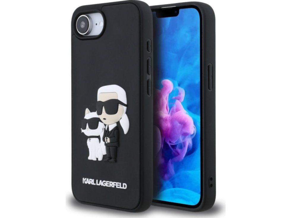 Ochranný kryt na iPhone 16e - Karl Lagerfeld, 3D Rubber Karl and Choupette Black KLHCPSE43DRKCNK