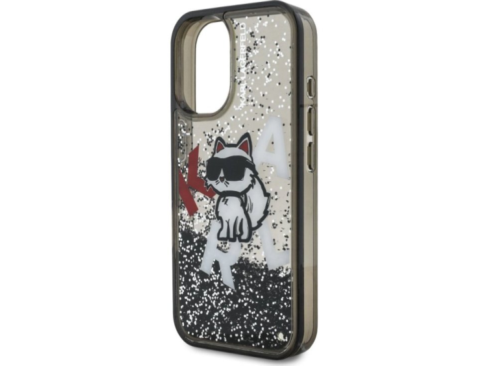 Ochranný kryt na iPhone 16 - Karl Lagerfeld, Liquid Glitter Scattered Black KLHCP16SLCHSCTDK