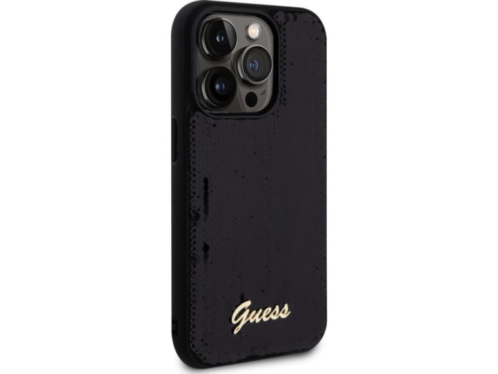 Ochranný kryt na iPhone 14 Pro MAX - Guess, Sequin Script Logo Black GUHCP14XPSFDGSK