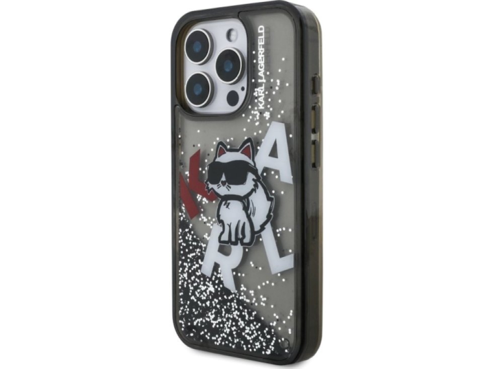 Ochranný kryt na iPhone 16 Pro - Karl Lagerfeld, Liquid Glitter Scattered Black KLHCP16LLCHSCTDK