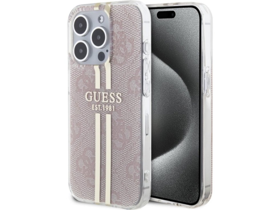 Ochranný kryt na iPhone 15 Pro - Guess, IML 4G Gold Stripe Pink GUHCP15LH4PSEGP