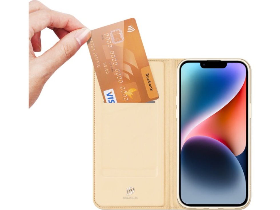 Knížkové pouzdro pro iPhone 14 PLUS - DuxDucis, SkinPro Gold