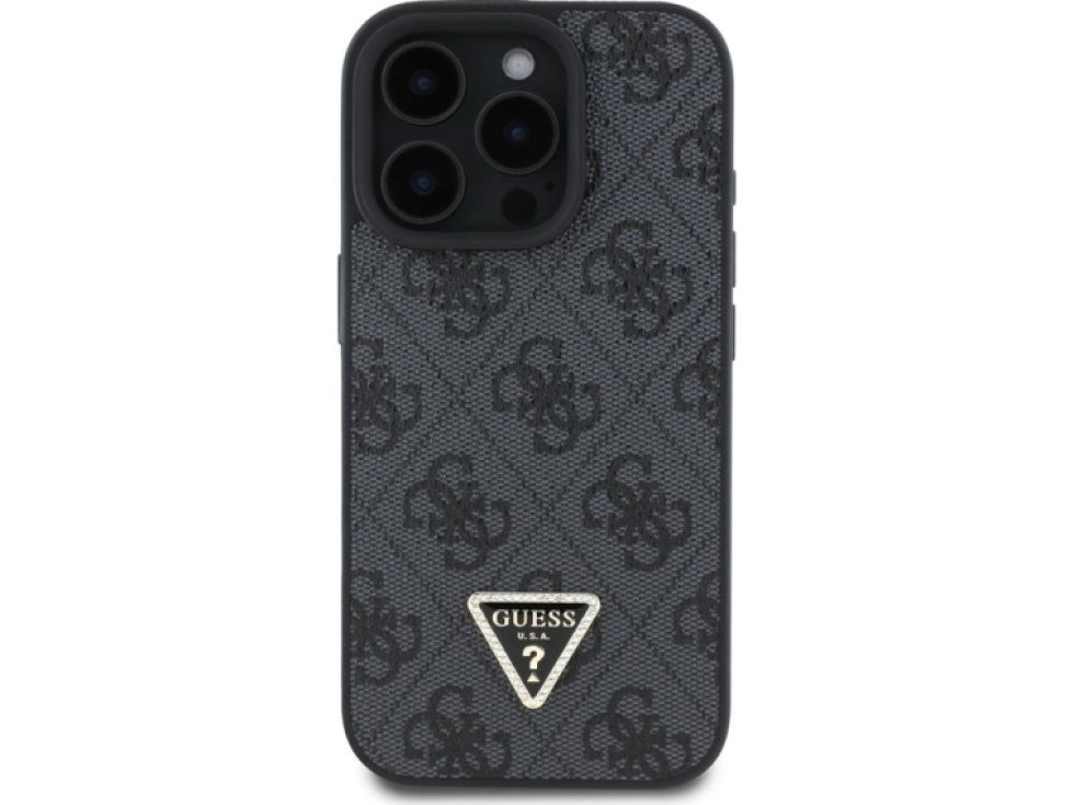 Ochranný kryt s crossbody popruhem na iPhone 16 Pro MAX - Guess, 4G Strass Triangle Metal Logo Black GUHCP16XP4TDSCPK