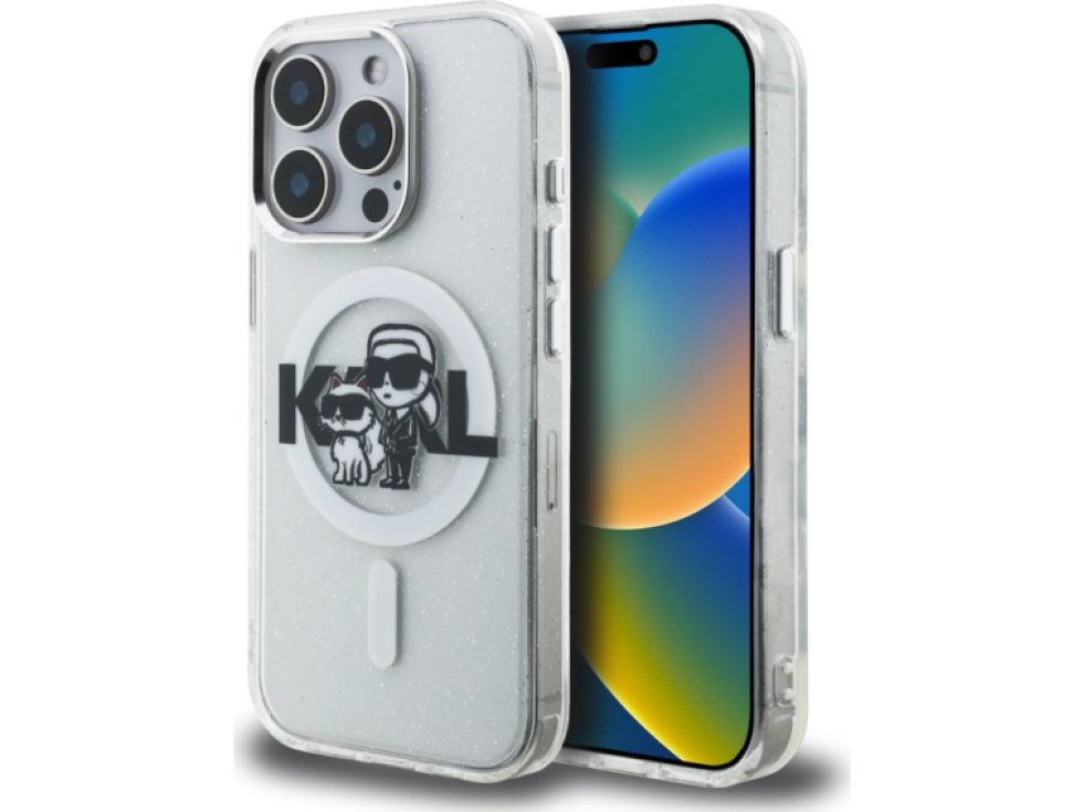 Ochranný kryt na iPhone 15 Pro MAX - Karl Lagerfeld, IML Glitter Sketch MagSafe Transparent KLHMP15XHGKCGKBT