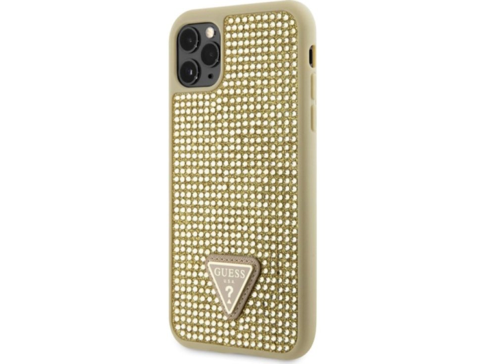 Ochranný kryt pro iPhone 11 Pro - Guess, Rhinestones Triangle Metal Logo Gold GUHCN58HDGTPD