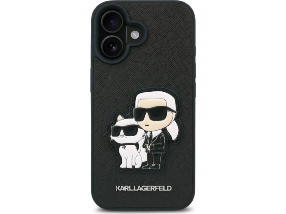 Ochranný kryt na iPhone 16 PLUS - Karl Lagerfeld, Saffiano Karl and Choupette Black KLHCP16MSANKCPK