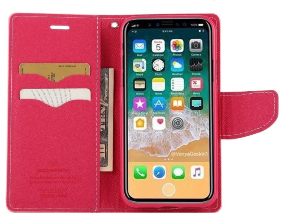 Pouzdro / kryt pro iPhone XS / X - Mercury, Fancy Diary PINK/HOTPINK