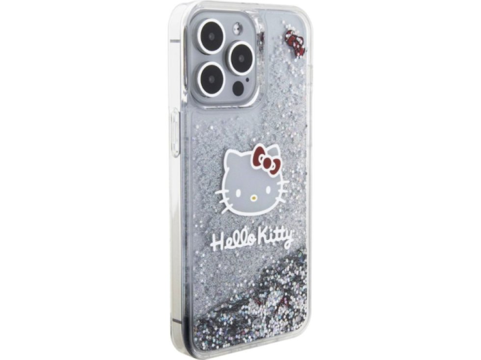Ochranný kryt na iPhone 15 Pro MAX - Hello Kitty, Liquid Glitter Electroplating Head Logo Transparent HKHCP15XLIKHET