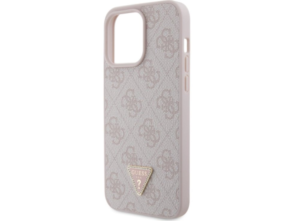 Ochranný kryt na iPhone 15 Pro MAX - Guess, 4G Strass Triangle Metal Logo Pink GUHCP15XP4TDPP