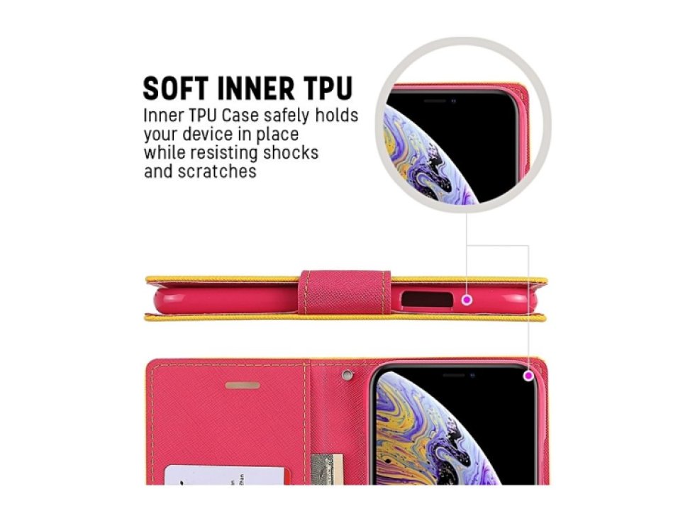 Pouzdro / kryt pro iPhone XS MAX - Mercury, Fancy Diary Yellow/HotPink