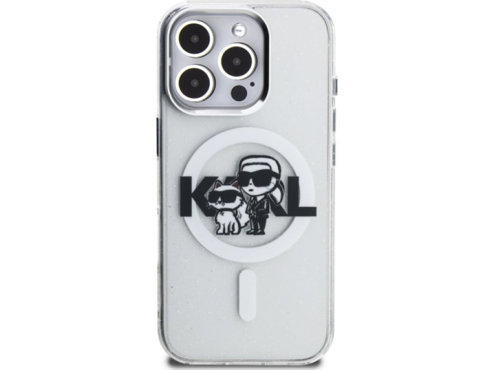 Ochranný kryt na iPhone 16 Pro MAX - Karl Lagerfeld, IML Glitter Sketch MagSafe Transparent KLHMP16XHGKCGKBT