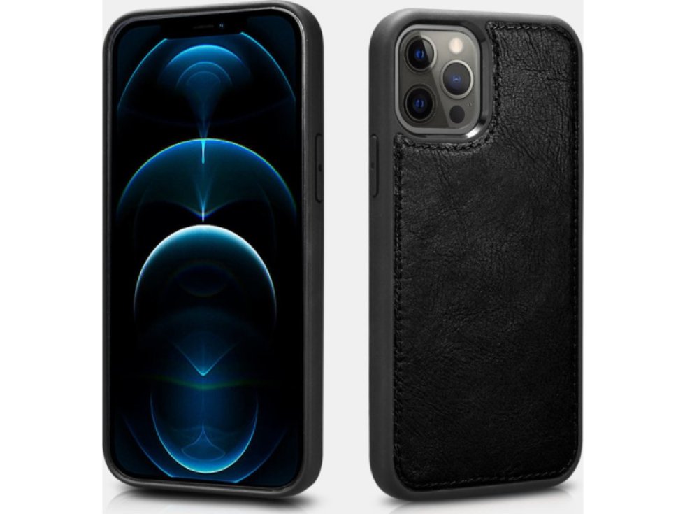Kožené pouzdro na iPhone 12 Pro MAX - iCarer, Crazy Horse 2in1 with RFID Black 11.01.WMI1208-BK