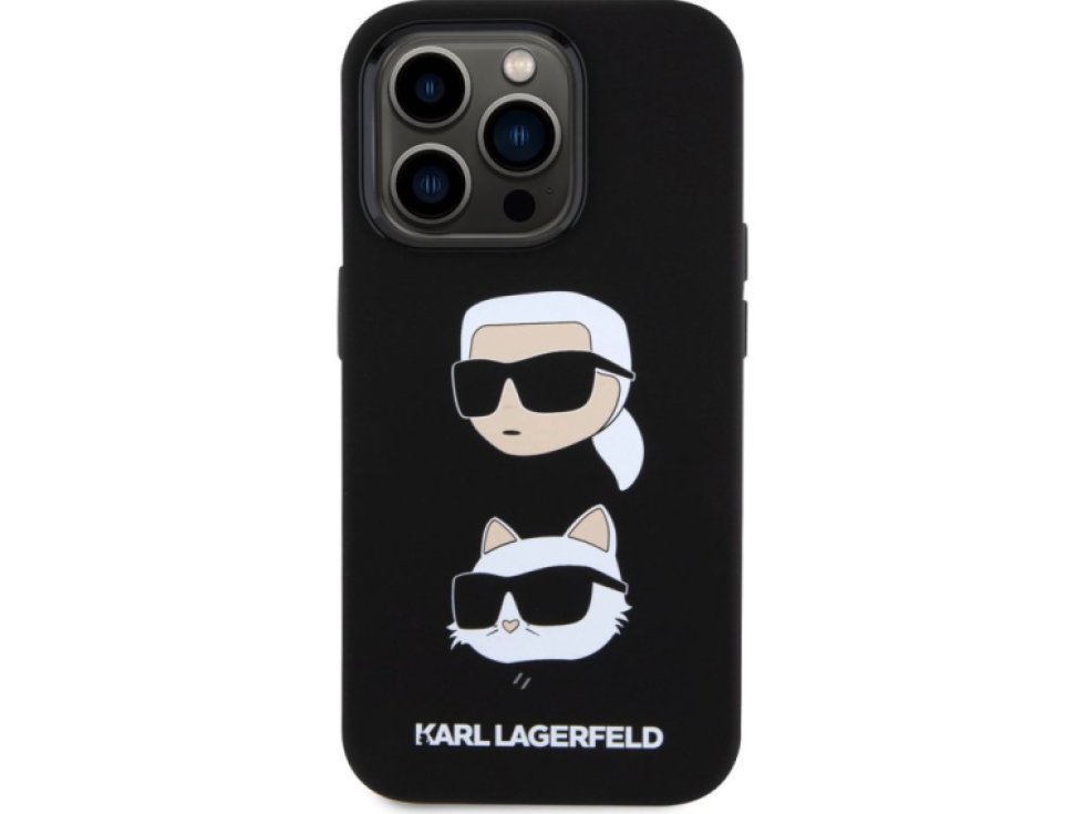 Ochranný kryt na iPhone 15 Pro - Karl Lagerfeld, Liquid Silicone Karl and Choupette Heads Black KLHCP15LSDHKCNK