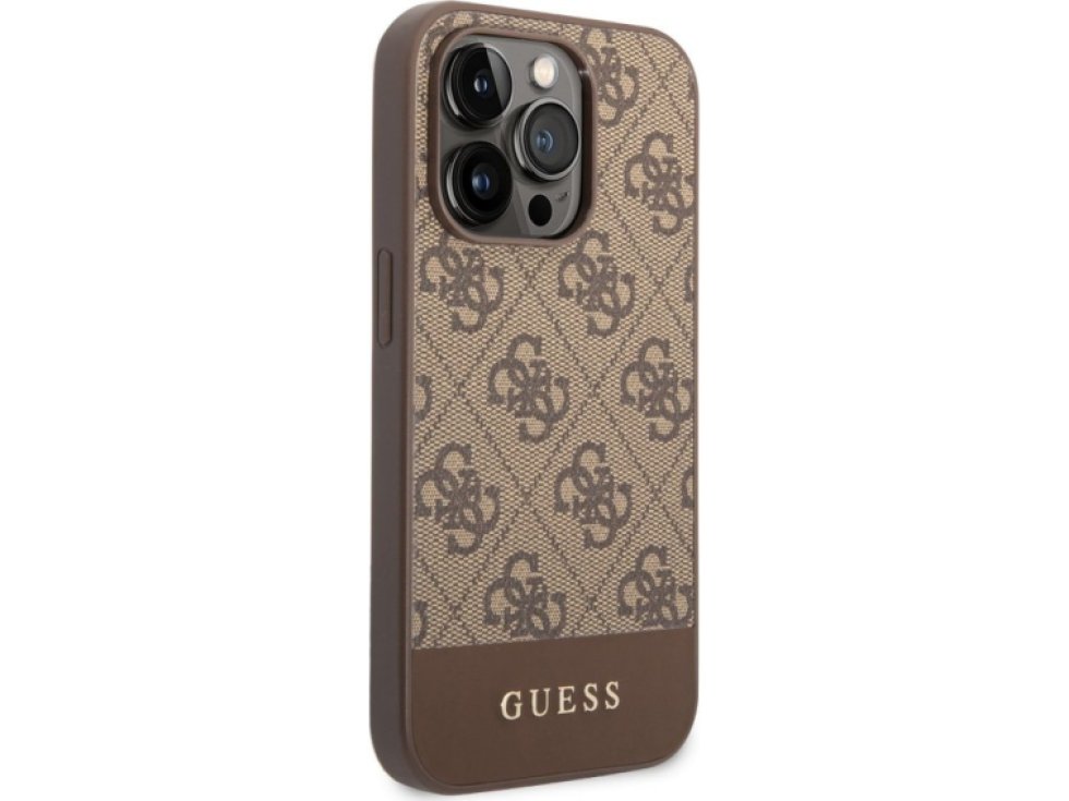 Ochranný kryt pro iPhone 14 Pro MAX - Guess, 4G Stripe Back Brown GUHCP14XG4GLBR