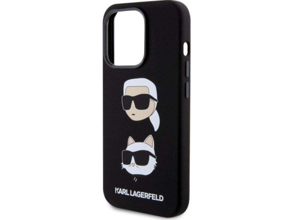 Ochranný kryt na iPhone 15 Pro - Karl Lagerfeld, Liquid Silicone Karl and Choupette Heads Black KLHCP15LSDHKCNK