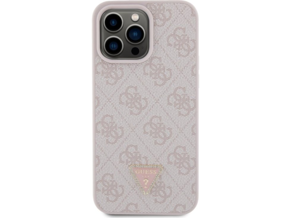 Ochranný kryt na iPhone 15 Pro MAX - Guess, 4G Strass Triangle Metal Logo Pink GUHCP15XP4TDPP