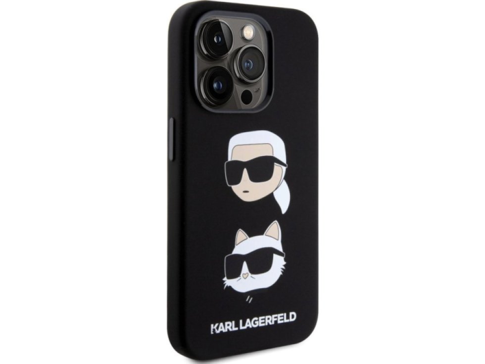 Ochranný kryt na iPhone 15 Pro - Karl Lagerfeld, Liquid Silicone Karl and Choupette Heads Black KLHCP15LSDHKCNK