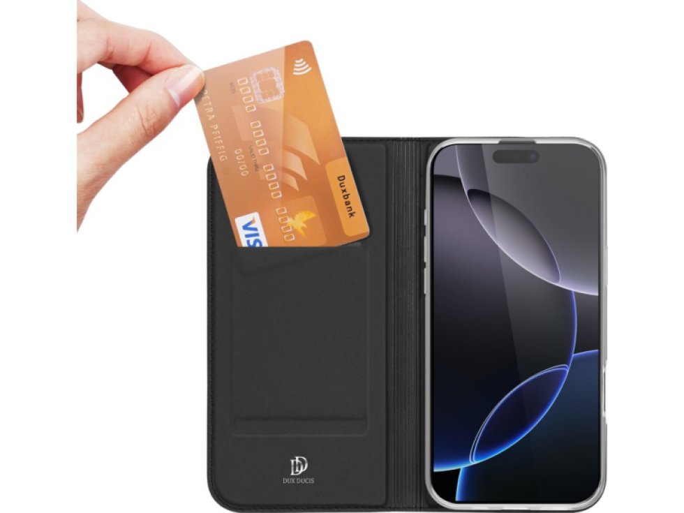 Knížkové pouzdro na iPhone 16 Pro - DuxDucis, SkinPro Black
