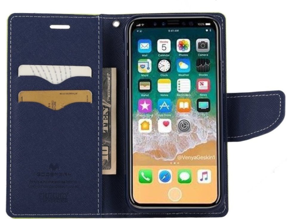 Pouzdro / kryt pro iPhone XS / X - Mercury, Fancy Diary LIME/NAVY