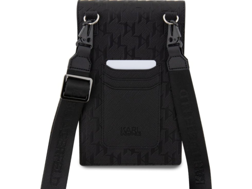 Univerzální pouzdro / taška s kapsou na mobil - Karl Lagerfeld, Saffiano Monogram Choupette NFT Wallet Black KLWBSAKHPCK