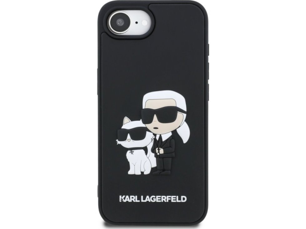 Ochranný kryt na iPhone 16e - Karl Lagerfeld, 3D Rubber Karl and Choupette Black KLHCPSE43DRKCNK