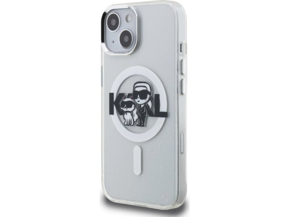 Ochranný kryt na iPhone 15 - Karl Lagerfeld, IML Glitter Sketch MagSafe Transparent KLHMP15SHGKCGKBT