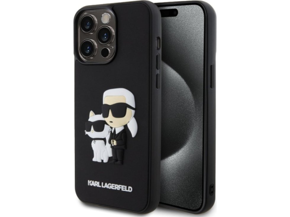 Ochranný kryt na iPhone 13 Pro MAX - Karl Lagerfeld, 3D Rubber Karl and Choupette Black KLHCP13X3DRKCNK