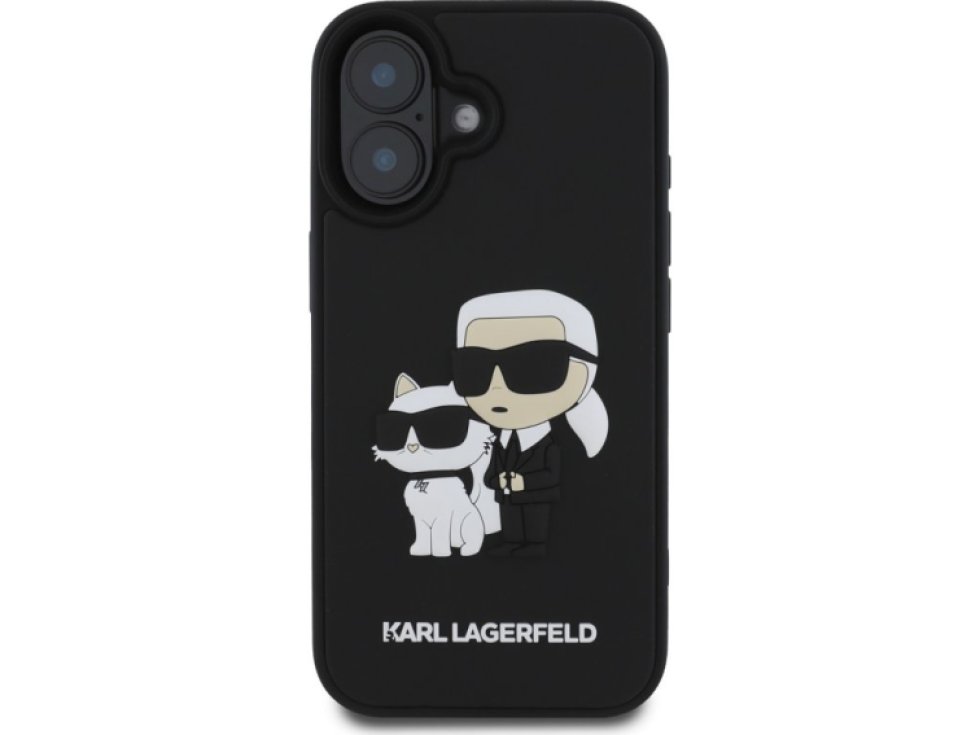 Ochranný kryt na iPhone 16 PLUS - Karl Lagerfeld, 3D Rubber Karl and Choupette Black KLHCP16M3DRKCNK