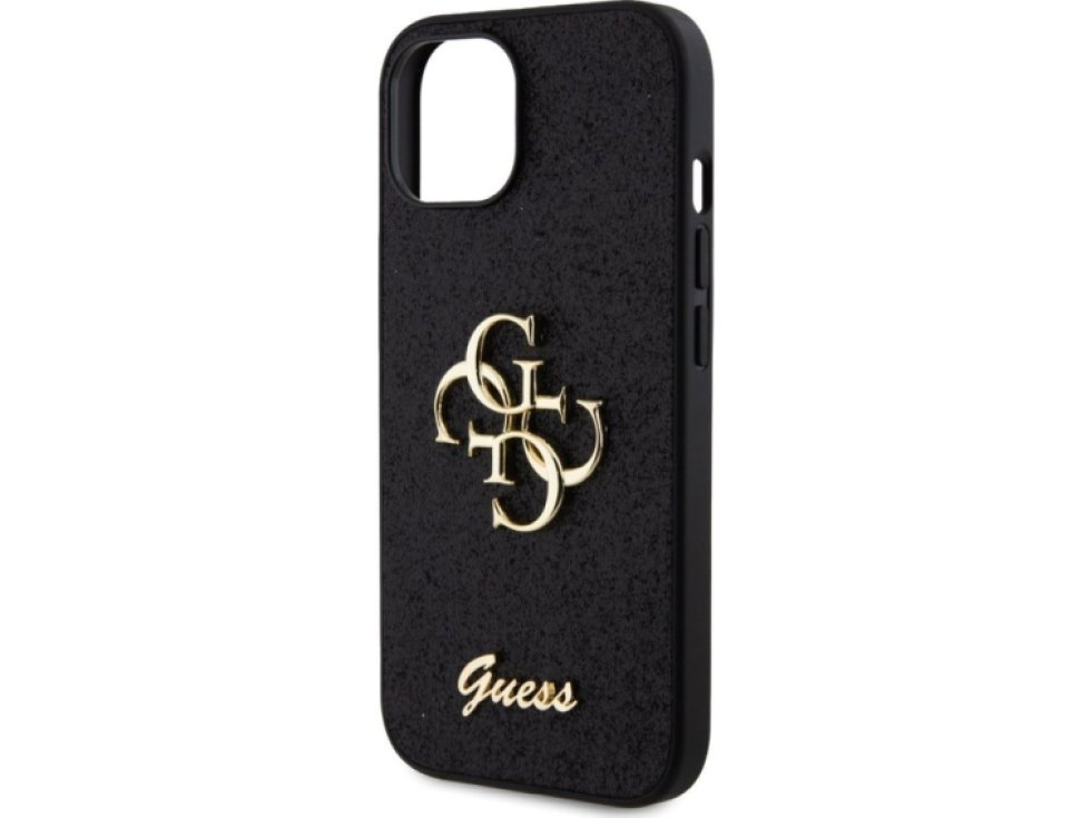 Ochranný kryt na iPhone 15 - Guess, Fixed Glitter 4G Metal Logo Black GUHCP15SHG4SGK