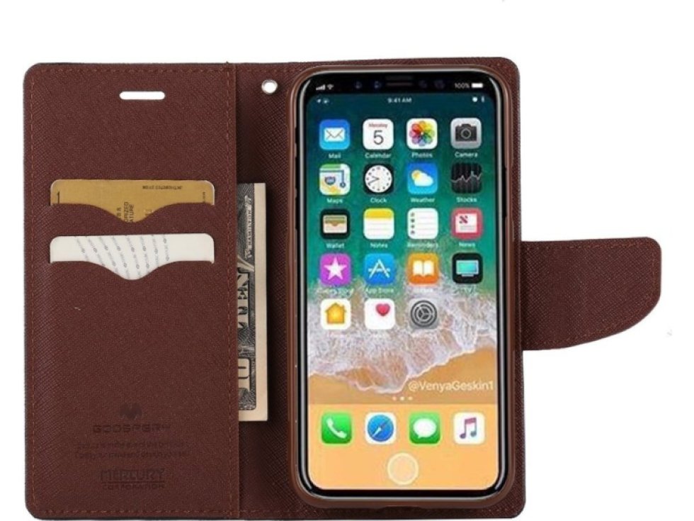 Pouzdro / kryt pro iPhone XS / X - Mercury, Fancy Diary BLACK/BROWN