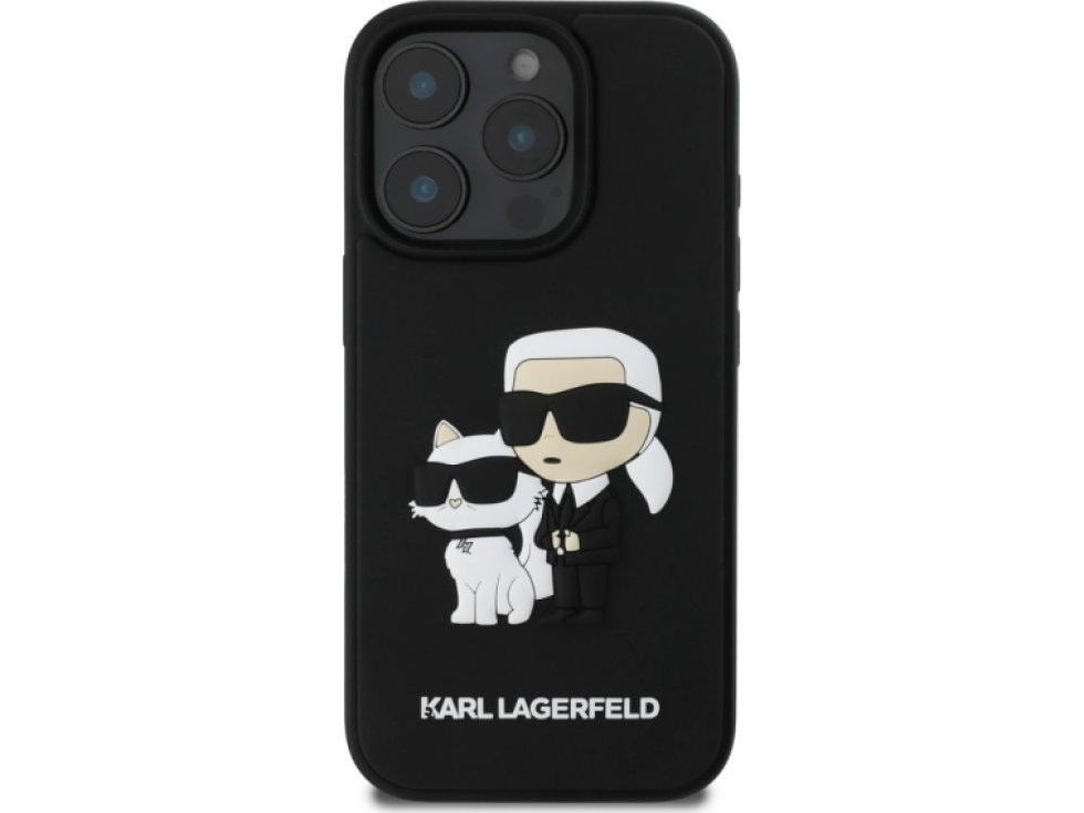Ochranný kryt na iPhone 16 Pro - Karl Lagerfeld, Saffiano Karl and Choupette Black KLHCP16LSANKCPK