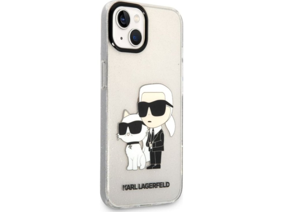 Ochranný kryt pro iPhone 13 - Karl Lagerfeld, IML Glitter Karl and Choupette Transparent KLHCP13MHNKCTGT