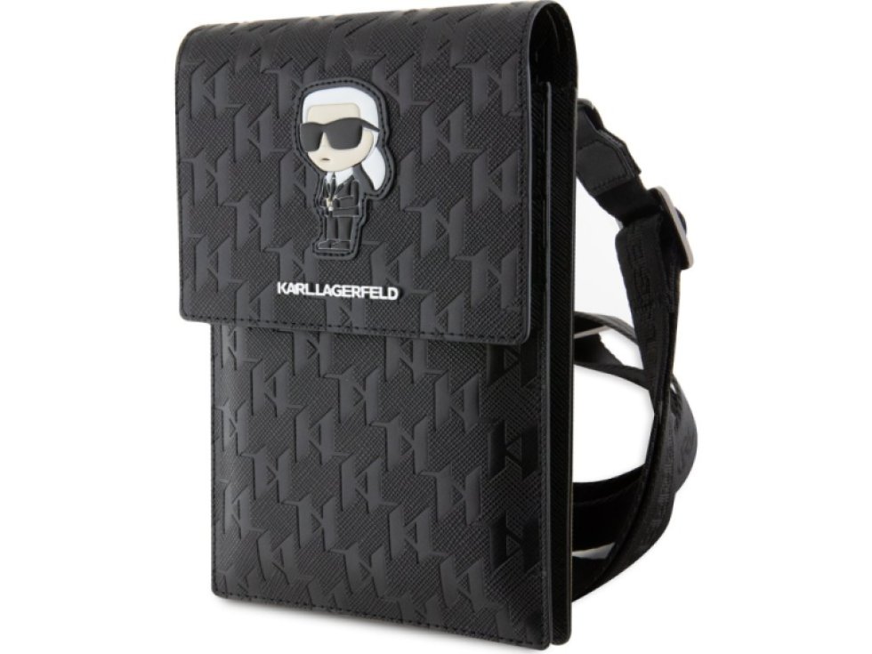 Univerzální pouzdro / taška s kapsou na mobil - Karl Lagerfeld, Saffiano Monogram Ikonik NFT Wallet Black KLWBSAKHPKK