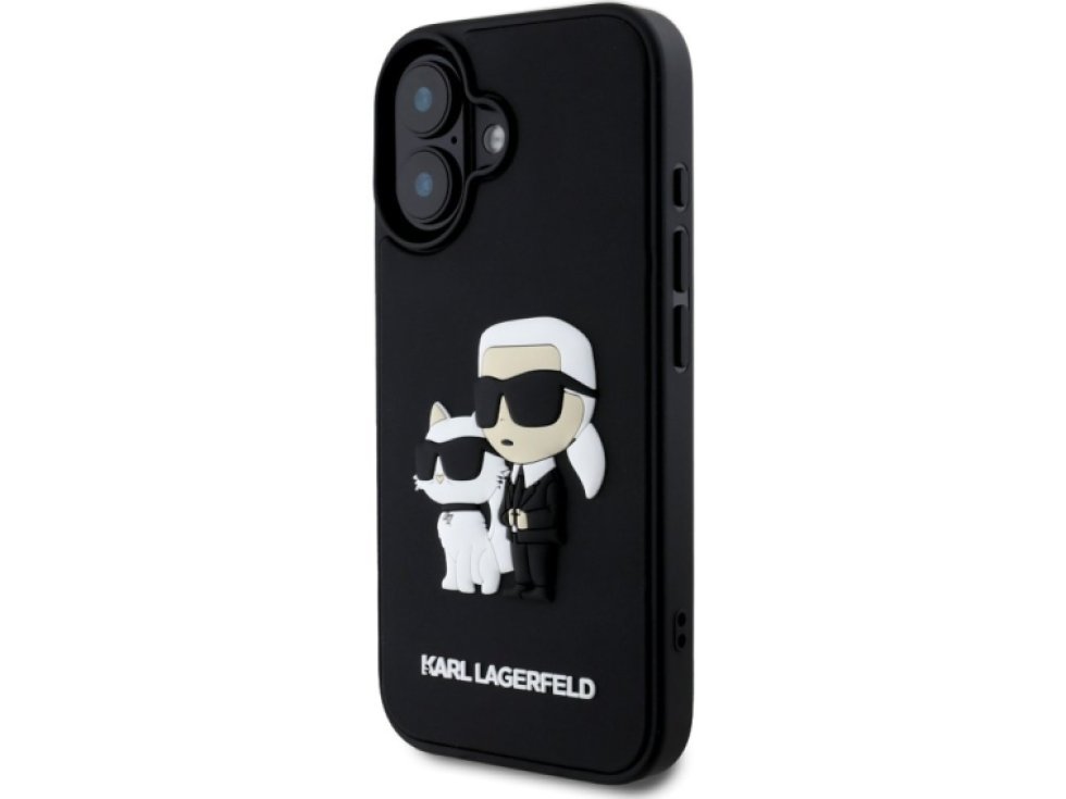 Ochranný kryt na iPhone 16 PLUS - Karl Lagerfeld, 3D Rubber Karl and Choupette Black KLHCP16M3DRKCNK