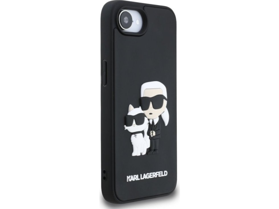 Ochranný kryt na iPhone 16e - Karl Lagerfeld, 3D Rubber Karl and Choupette Black KLHCPSE43DRKCNK
