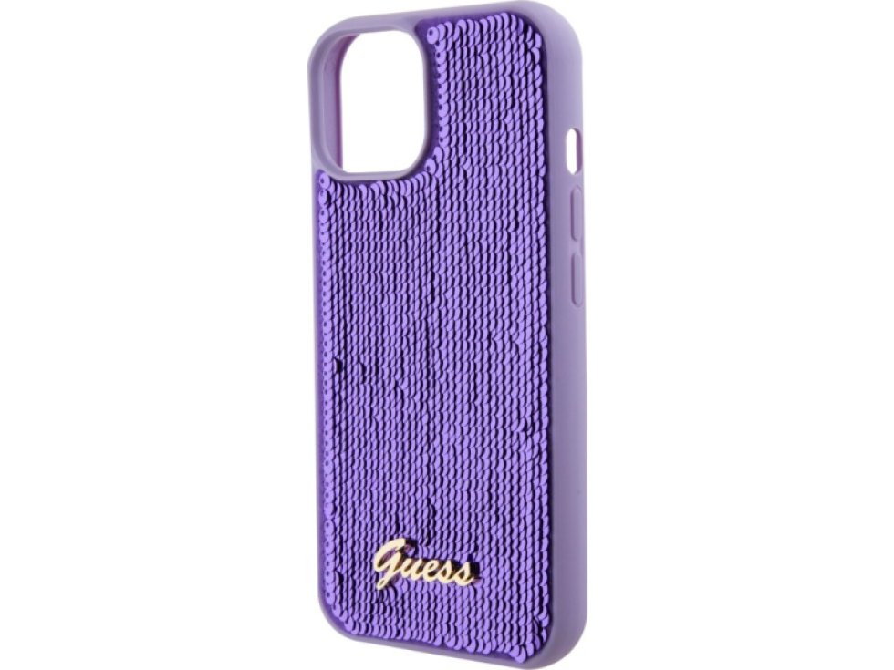 Ochranný kryt na iPhone 15 - Guess, Sequin Script Logo Purple GUHCP15SPSFDGSU