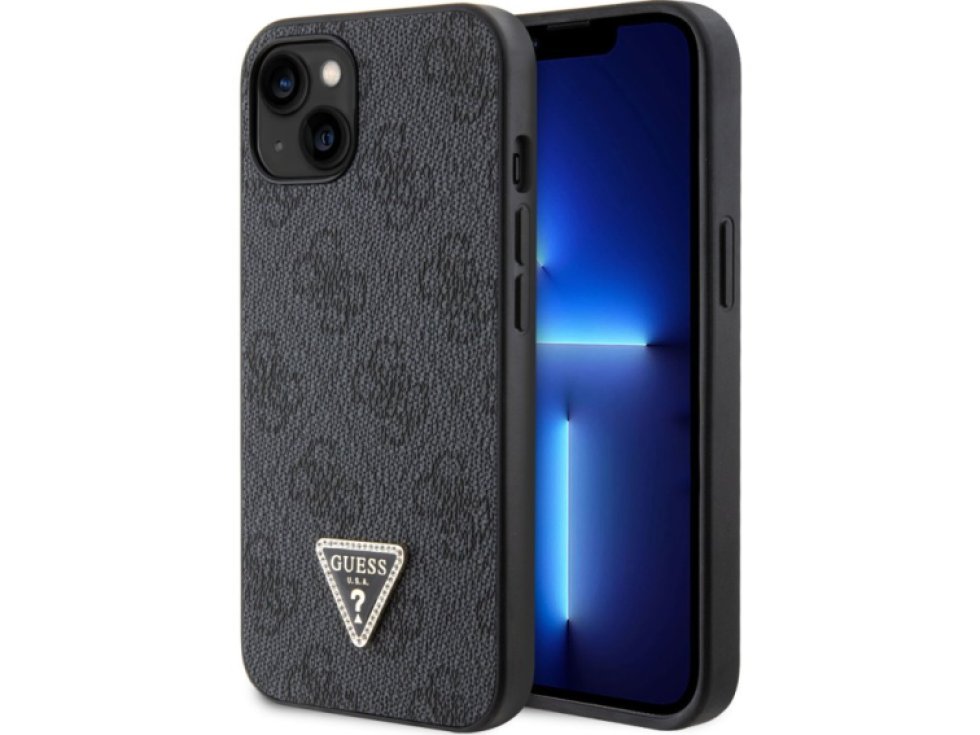 Ochranný kryt na iPhone 15 - Guess, 4G Strass Triangle Metal Logo Black GUHCP15SP4TDPK