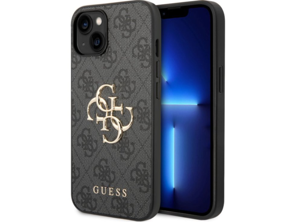 Ochranný kryt na iPhone 15 - Guess, 4G Metal Logo Gray GUHCP15S4GMGGR
